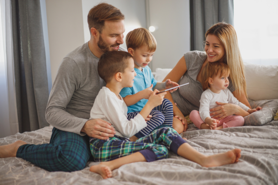 Pin graphic: family spending time together at home